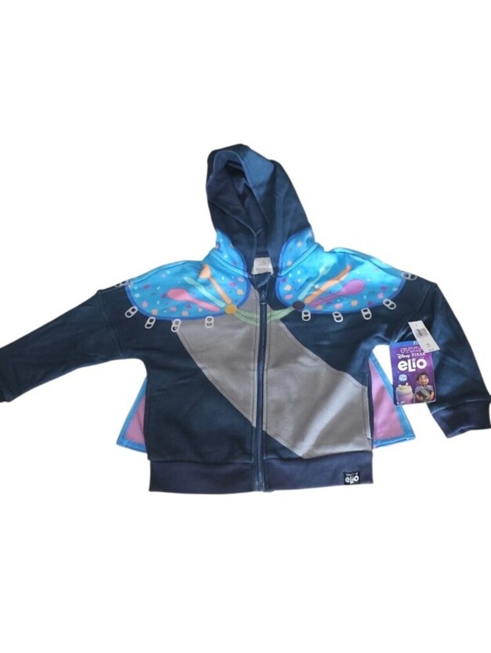 Disney Pixar Elio Zip Up Hoodie Kids Sz XS (4) W/ Removable Cape Costume NEW NWT